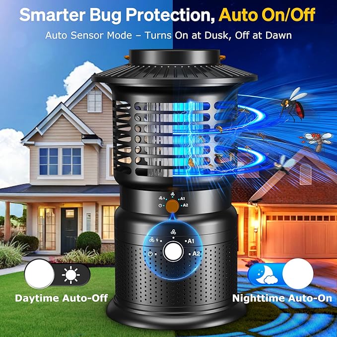 2-in-1 Bug Zapper Outdoor with Fan Suction, Effective Mosquito Trap & Insect Zapper, 10000mAh Rechargeable Fly Zappers for Indoor & Outdoor, IPX5 Waterproof