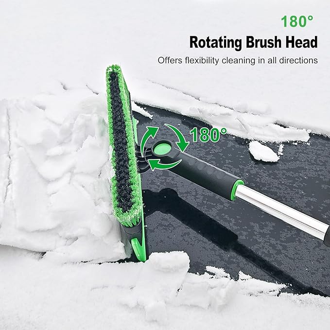 SEAAES 56 Inch Truck Snow Brush Scraper Long Handle, Heavy Duty Extendable Snow Broom for SUV, Windshield Ice Scraper with Foam Grip for Car Automobile Vehicle Window - Green