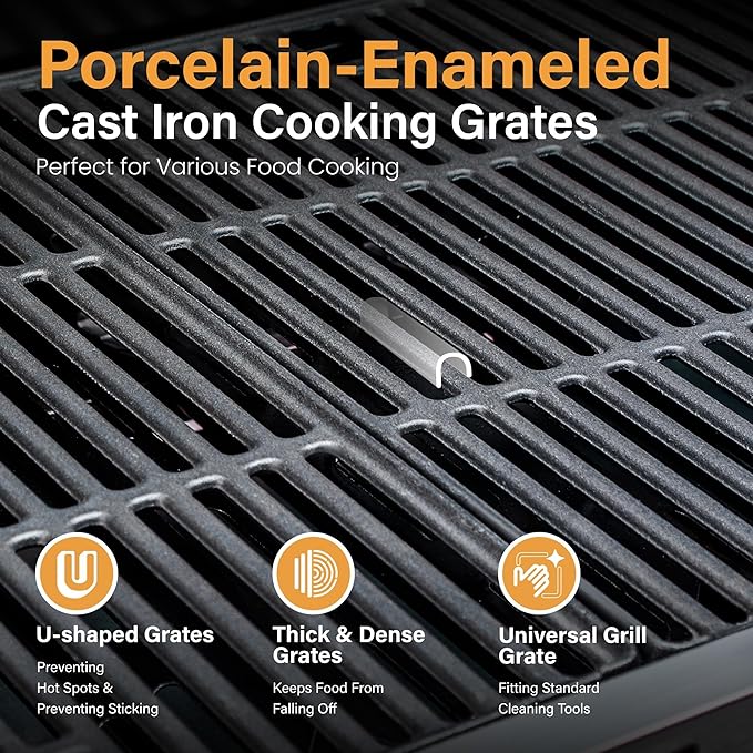 Sophia & William 4-Burner Propane Gas BBQ Grill with Side Burner and Porcelain-Enameled Cast Iron Grates, Stainless Steel Barbecue Grills Outdoor Cooking, Silver Cabinet Style, 42,000BTU