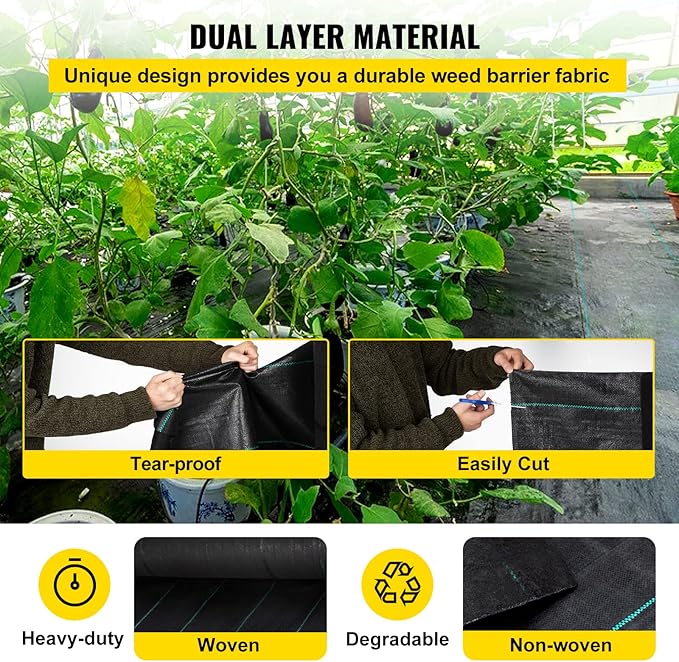 VEVOR Weed Fabric Barrier Heavy Duty, 4x300FT 5.8oz Weed Blocker Fabric, Woven Landscape Fabric, Garden Fabric Weed Barrier, Weed Control Fabric Ground Cover, Geotextile Fabric, Gardening Mat, Black