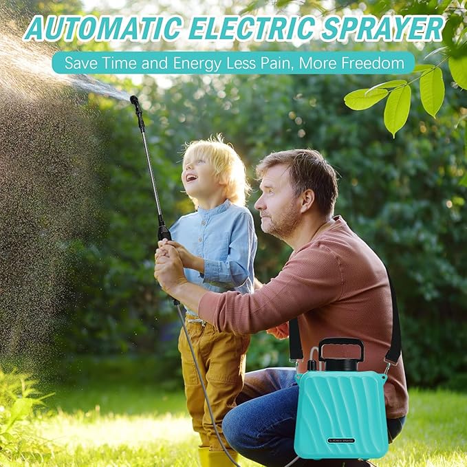 Battery Powered Sprayer, 1.35 Gallon Electric Cordless Garden Sprayer with USB Rechargeable Handle, 3 Adjustable Mist Nozzles, Telescopic Wand, Adjustable Shoulder Strap for Lawn, Garden, Cleaning