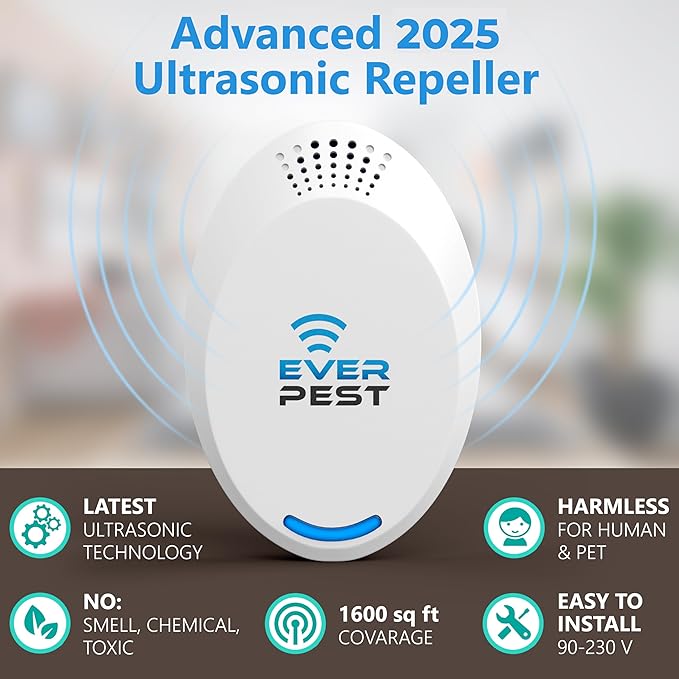 Ultrasonic Pest Control Repeller (2-Pack) Plug in Flea Rat Roach Mosquito Cockroaches Rodent Spider Scorpion Fruit Fly Insect Indoor Plug Repellent