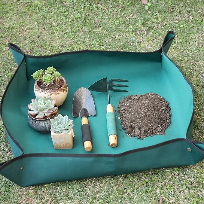 Oxford Houseplants Repotting Mat, Waterproof Indoor Plant Potting Tray, Foldable Bonsai Repotting Pad, Garden Soil Mess Workspace Cloth for Succulent, Cactus, Aloe Vers, 29.5 x 29.5