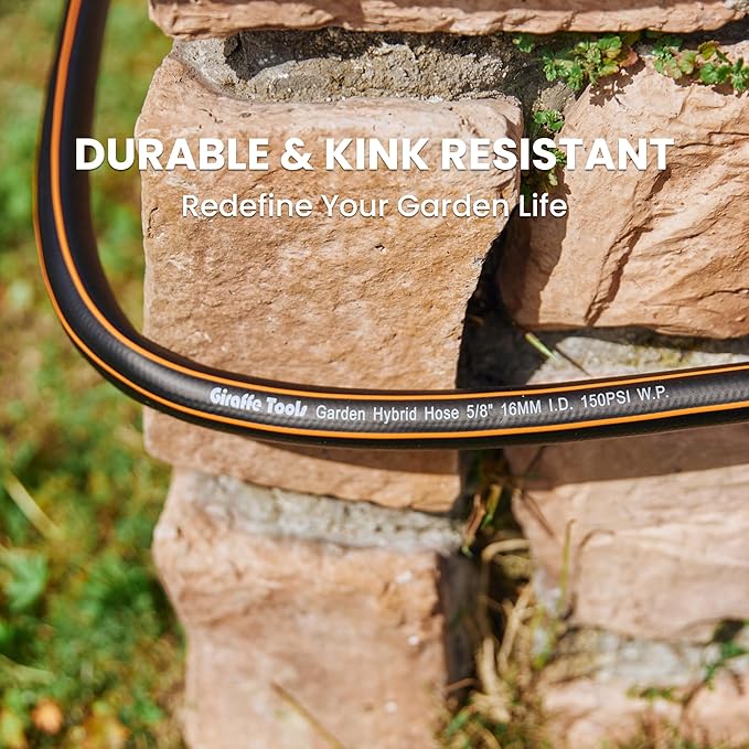 Giraffe Tools Garden Hose 100ft x 5/8", Water Hose Heavy Duty, Lightweight, Flexible Hybrid Hose with Swivel Handle, Male to Female Fittings