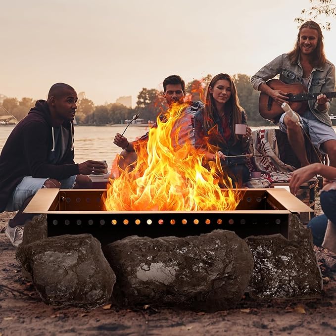 42 inch Square Fire Pit Ring, Heavy Duty Firepit Ring, DIY Campfire Insert Above or In-Ground, for Outdoor, Camping, and Bonfires