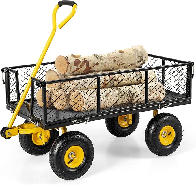 Utility Garden Cart, 900 lbs Capacity Heavy Duty Wagon Cart with Rotating Handle, Removable Sides & 10" Wheels, Metal Utility Cart for Outdoor Hauling & Gardening