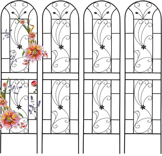Garden Trellises, 4 Pack Black Metal Coated Rustproof Trellis for Climbing Plants Outdoor, Roses, Vines, Flowers, and Vegetables-86.7" x 19.7"