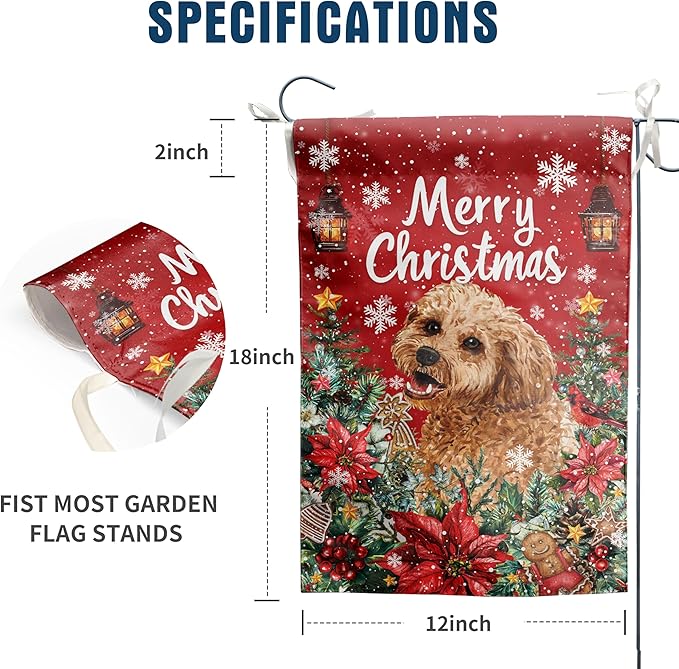 Christmas Golden Doodle Garden Flag Merry Christmas Dog Yard Flag for Outside Xmas Flags 12x18 Double Sided Red Poinsettia Garden Flags Winter Porch Decorations Outdoor
