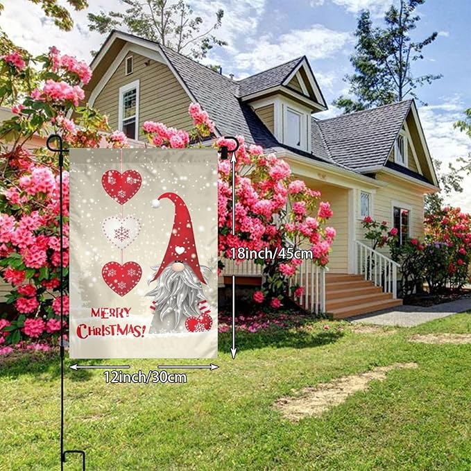 Gnome Christmas Merry Snowflake Retro Garden Flag Welcome Party Outdoor Outside Decorations Picks Home House Garden Yard Decor 12x18 Inch