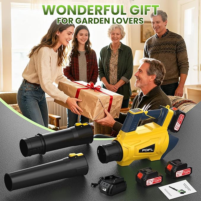 Leaf Blower, Electric Cordless Leaf Blower with 8000mAh(2 x 4.0AH) Batteries and Charger, 6 Speed Mode, Lightweight Leaf Blowers for Blowing Leaves, Lawn Care, Patio Cleaning and Dust