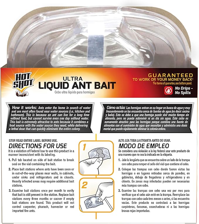 Hot Shot Ultra Liquid Ant Bait, Kills the Queen & Colony, Pack of 6