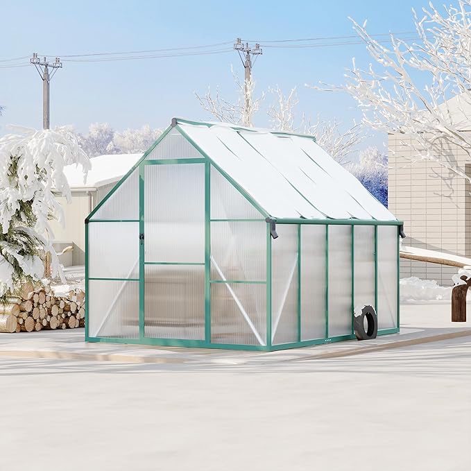 8'X10' Aluminum-Framed Polycarbonate Greenhouse, Heavy Duty Polycarbonate Greenhouse with Quick Setup Structure and Roof Vent, Large Enhanced Aluminum Greenhouses Kit for Outdoors