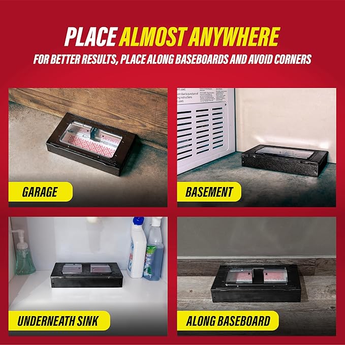 Catchmaster Pro Series Multi-Catch Mouse Trap, Humane Mouse Trap Indoor for Home, Includes 1 Replaceable Glue Board, Pet Safe Pest Control, Live Catch for Garage & Shed (Black)