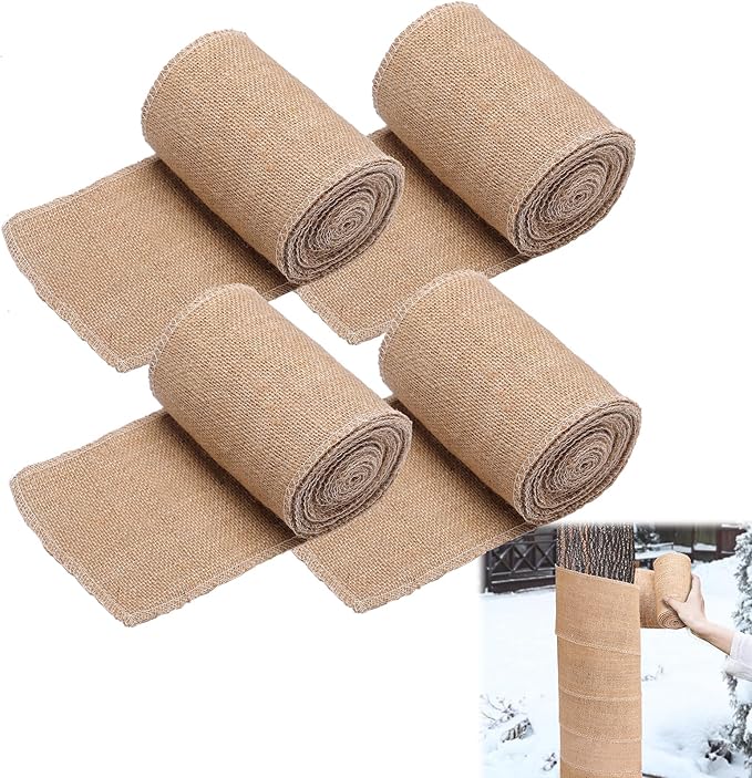 ANPHSIN 4 Rolls Natural Burlap Tree Wraps - 4.7in x 16.4ft Burlap Tree Protector Wraps, Burlap Rolls Trunk Guard for Gardening Tree, Antifreeze Plant Bandage to Keep Warm