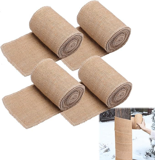 ANPHSIN 4 Rolls Natural Burlap Tree Wraps - 4.7in x 16.4ft Burlap Tree Protector Wraps, Burlap Rolls Trunk Guard for Gardening Tree, Antifreeze Plant Bandage to Keep Warm