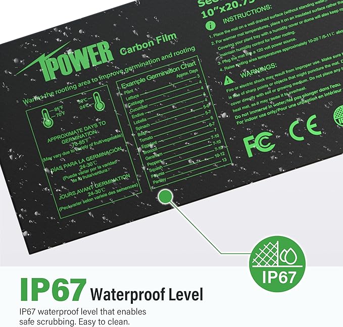 iPower 10" x 20.75" Waterproof Durable Seedling Heat Mat with Digital Thermostat Control Warm Hydroponic Plant for Indoor Gardening Germination Starting