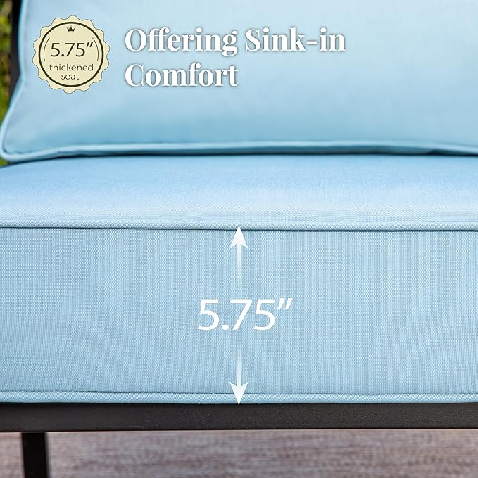 Patio Furniture Set 6 pcs, Outdoor Patio Furniture, 1 X 3-Seat Sofa, 2 X Single Chairs, 2 X Swivel Chairs, 1 X Coffee Table and 5.75" Extra Thick Cushion, Patio Conversation Set,Blue