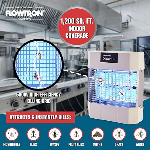 Flowtron Indoor Bug Zapper | Electric Fly & Insect Killer with 80W UV Light, Pheromone Lure Attractant, Shock Kill Grid & Reflector Panels | 1200 Sq Ft for Kitchen, Restaurant & Barn, UL Certified