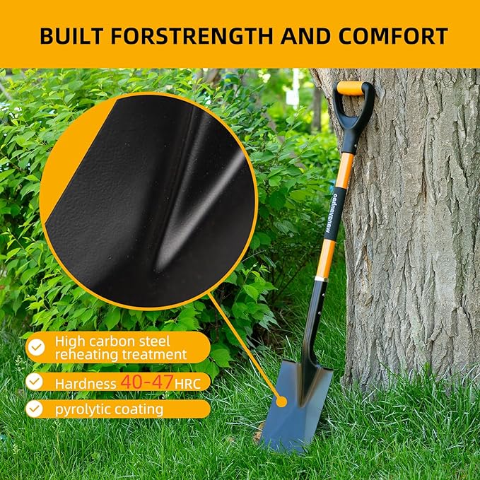 Spade Garden Shovel, Steel Flat Spade with Ergonomic D-Handle, Sharp Blade Square Shovel for Lawn Edging, Digging, Heavy Duty Yard Tool, Easy Cuts in Grass and Turf