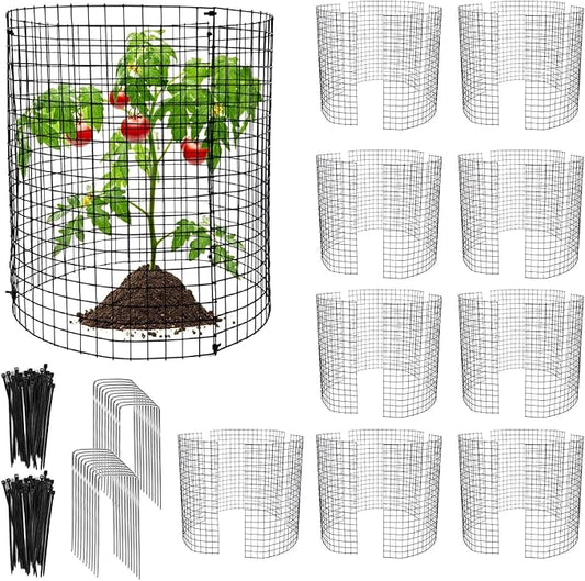 Metal Plant Protector from Animals, 15 Pcs 13'' x 13'' Sturdy Plant Cages with Matching Ground Spikes and Nylon Ties, Keep Animals Out for Plants, Shrubs, Vegetables and Flowers (Black 2)