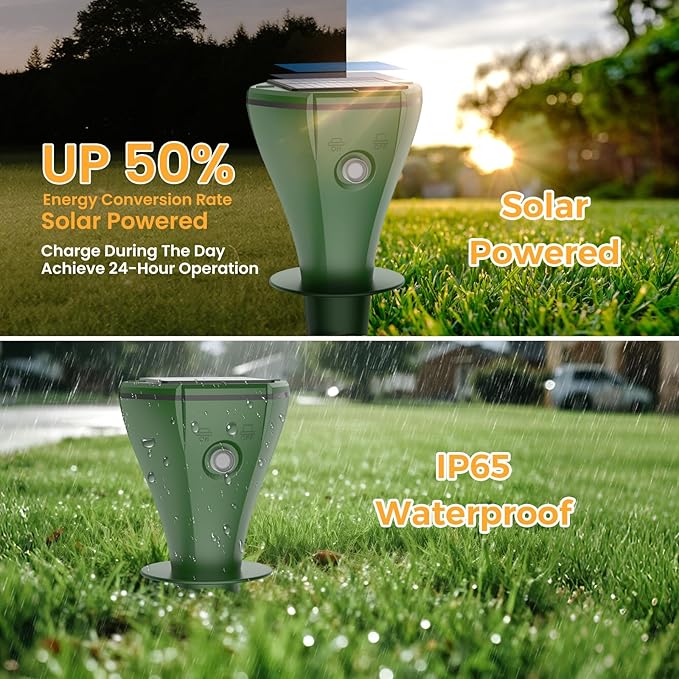 4 Pack Mole Repellent Solar Powered, IP65 Waterproof Snake Repellent for Yard, Ultrasonic Deterrent Outdoor, Rabbit, Skunk, Gopher, Groundhog, Chipmunk, Vole, Armadillo Repeller for Lawns Garden