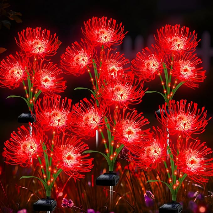 Solar Christmas Outdoor Lights Red Spider Lily – 6 Pack 18-Head Waterproof Garden Flower with Glowing Stems,Decorative Solar Powered Yard,Patio & Lawn Decor,Holiday & Gardening Gifts for Women Grandma