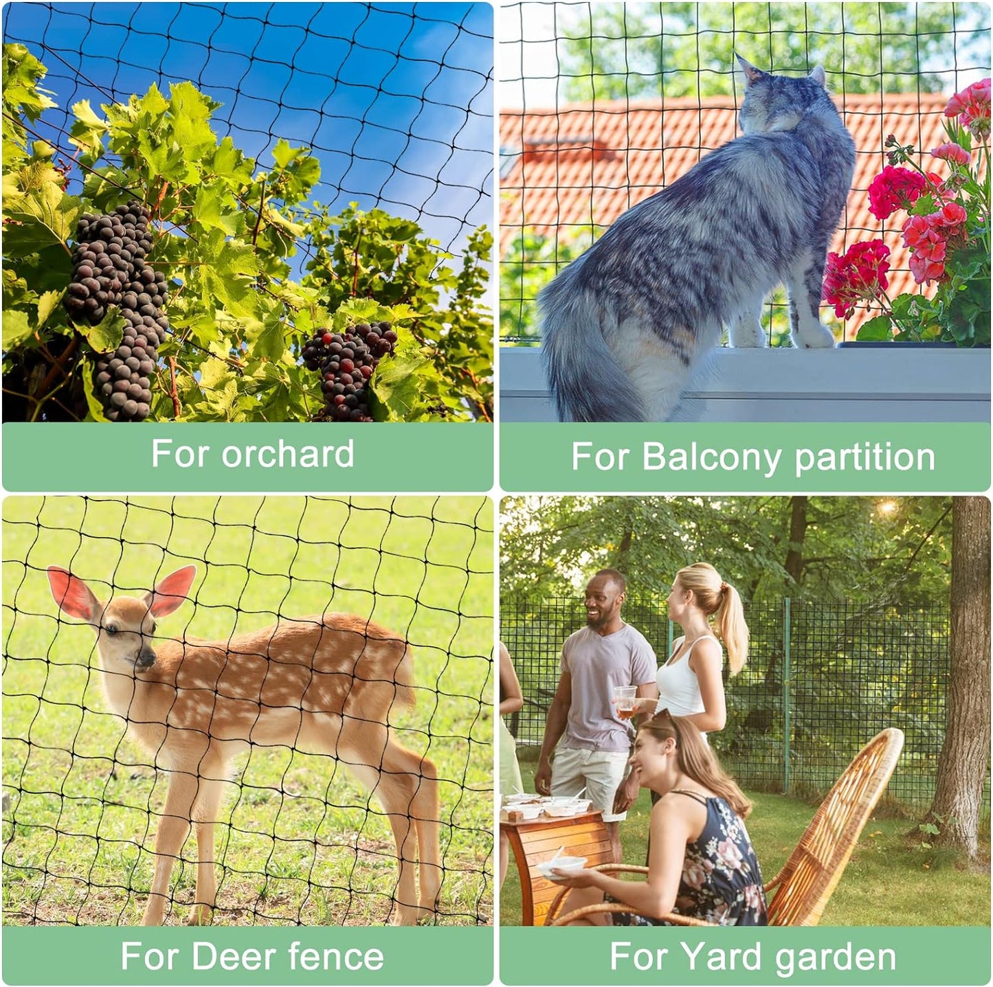 25'x25' Bird Netting for Chicken Coop, Nylon 3/4" Mesh Poultry Netting Chicken Net Roof Hawk, Aviary Net Deer Fence Pests Trellis Garden Nettings for Fruits Trees Plant