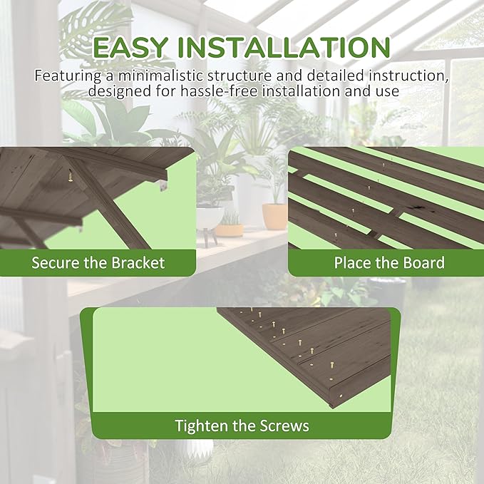 Shelf Suitable for 8x14FT Wood Greenhouse, 161" Wooden Storage Shelf Kit Fit Multiple Greenhouse, Horticulture Workstation, Work Bench System Shelving, Light Mocha Brown, 2 Pack