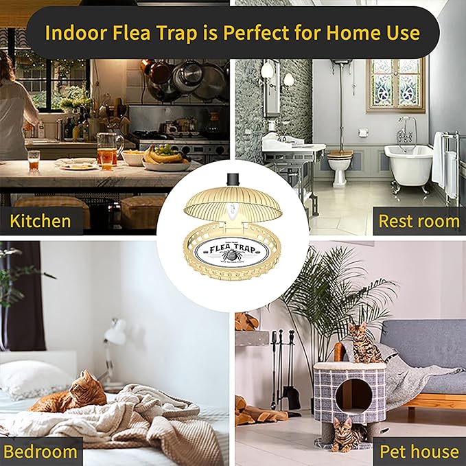 2 Packs Flea Traps for Inside Your Home Flea Light Trap Treatmetnt with 6 Refills & 6 Bulbs for Bugs Insect Pest Control Traps for Living Room, Balcony, and Bedroom
