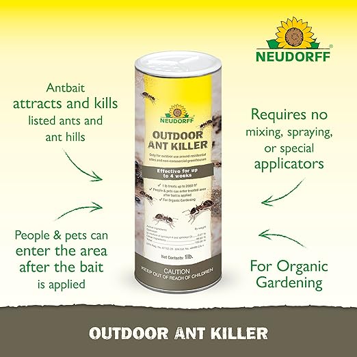 Outdoor Ant Killer, Ant Bait Granules 1 lbs Treats up to 2,000 sq. ft. & Lasts up to 4 Weeks, Home Perimeter Treatment for Organic Gardening, Insect Bait Attracts and Kills (1 lb)