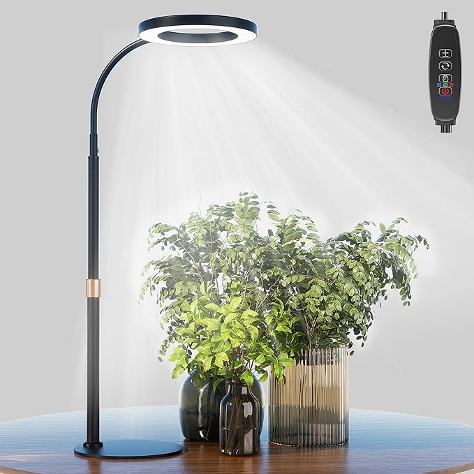 bseah Grow Light, LED Plant Light for Indoor Plants Growing, Full Spectrum Desk Grow Lamp with Pedestal, Automatic Timer for 3H/9H/12H, 10 Dimmable Levels, Height Adjustable