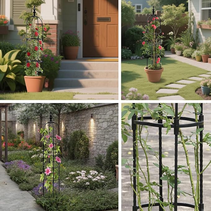 Trellis for Climbing Plants Outdoor 1Pcs Garden Obelisk, Metal Pipe Tomato Cage Cucumber Rose Flower Vegetable Grape Round Vine Tall Plants Trellis,Plants Support Stakes Potted Garden Tower Indoor