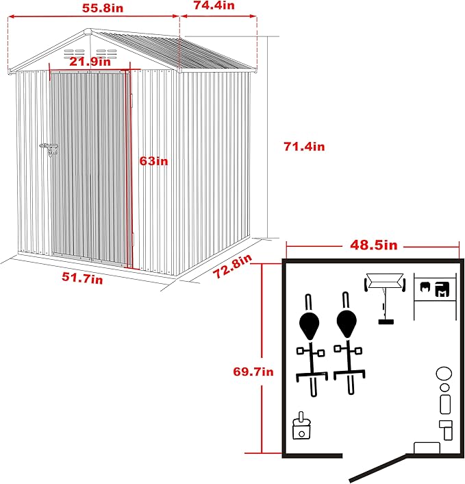 MUPATER 4 x 6 FT Outdoor Storage Shed, Galvanized Metal Garden Tool Shed, Patio Furniture Storage House with Slooping Roof, Lockable Door and Vents for Backyard and Garden, Grey