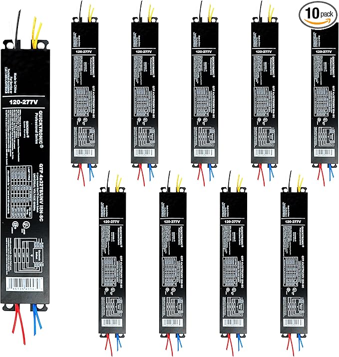 OHLECTRIC 10 Pack - Replacement for Sylvania Ballast QTP4X32T8/UNV ISN-SC, Philips ICN-4P32-N, Keystone KTEB-432-UV-IS-N-P, for 4 Fluorescent T8 Lamps - 120-277V - 32 Watt