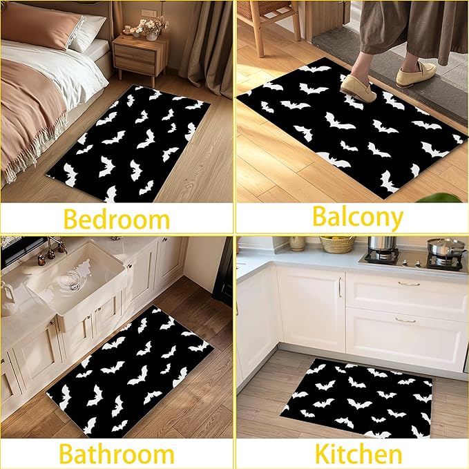 Front Door Mat,Gothic Bats Doormat Outside Entrance,Non-Slip Halloween Entryway Rug for Porch Patio, Felt Low Profile Welcome Mat Indoor for Hallways, 30 x 17 Inch