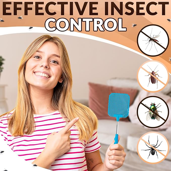 3 Pcs Fly Swatter for Indoors – 28.6" Telescoping Handle, Stainless Steel, Flexible Bug & Mosquitoes Fly Swatters, Bright Colors FlySwatter Heavy Duty for Kitchen & Home