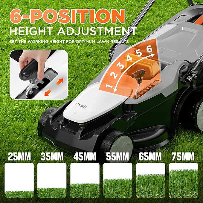 Litheli 16 Inch Lawn Mower 2x20V Electric Coreless Lawn Mower Lightweight Push Mower with 6-Position Height Adjustment, 2 x 4.0Ah Battery Include New