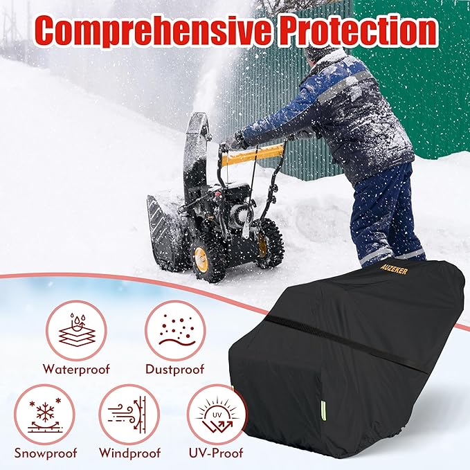 Snow Blower Cover, 900D Snowblower Covers Oxford Fabric Waterproof, Outdoor Snow Thrower Cover Heavy Duty, Universal Size Fits Single and Two Stage Snow Blowers, Water, Wind, UV-Black