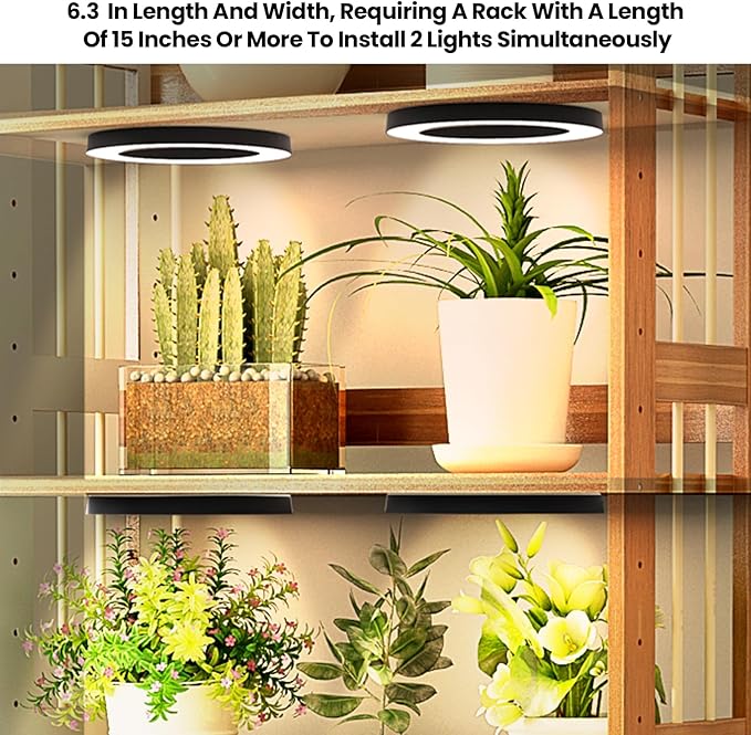 Mosthink 6.3" Ceiling Grow Lights for Indoor Plants, 288 LEDs Plant Light Full Spectrum, Under Cabinet Growing Lamp with Auto Timer, 10 Dimmable Levels, 3 Modes with Transparent Cover,Corded