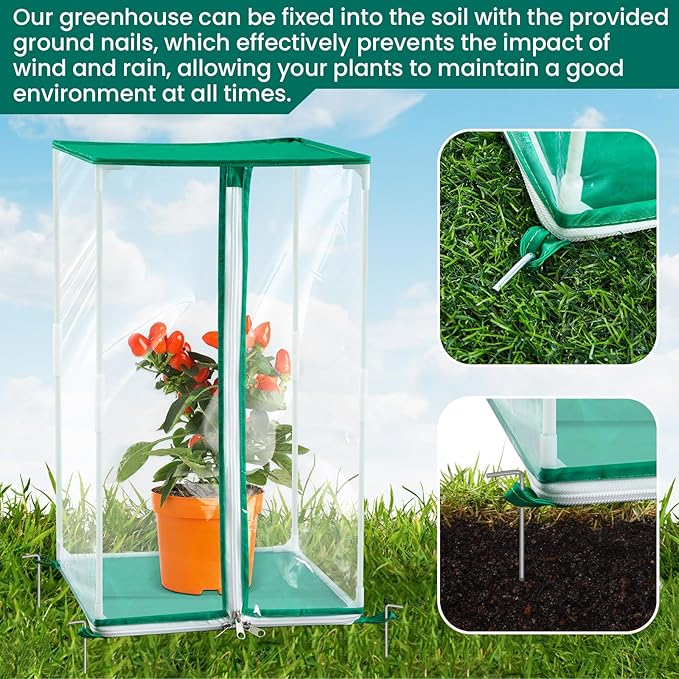 Nuanchu 2 Pcs Mini Greenhouse PVC Portable Greenhouse 11.8 x 11.8 x 19.7 Inch with Ground Nails Mini Indoor Outdoor Warm House for Gardening Plants Flowers