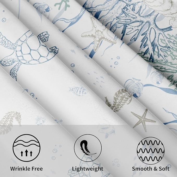 Giwawa Nautical Coastal Round Tablecloth 60 Inch, Ocean Sea Turtle Seahorse Coral Seaweed Starfish Washable Reusable Table Cover for Dining Room Party Picnic Dinner Decor