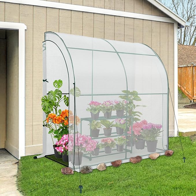 EAGLE PEAK 3 Tier Lean to Portable Greenhouse, Heavy-Duty Indoor & Outdoor Garden with Wire Shelves, 2 Roll-Up Zipper Doors, Easy Assembly, 79"x39"x83" Clear/White PE Cover