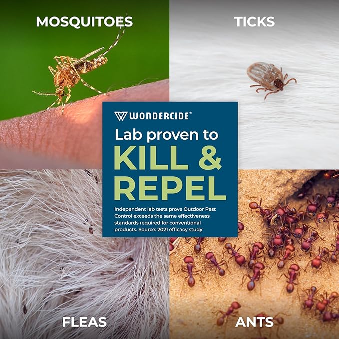 Wondercide - Outdoor Pest Control Spray Concentrate with Natural Essential Oils - Mosquito, Ant, Roach, and Insect Killer, Treatment, and Repellent - Safe Around Pets, Plants, Kids - 16 oz