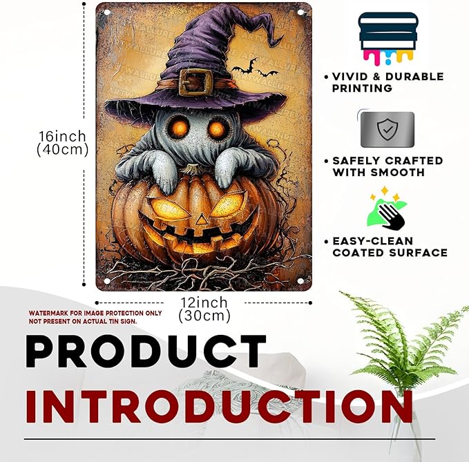 Halloween Pumpkin Vintage Sign Ghost Metal Tin Sign for Home Bar Kitchen Hotel Dining Room Coffee 12x16inch