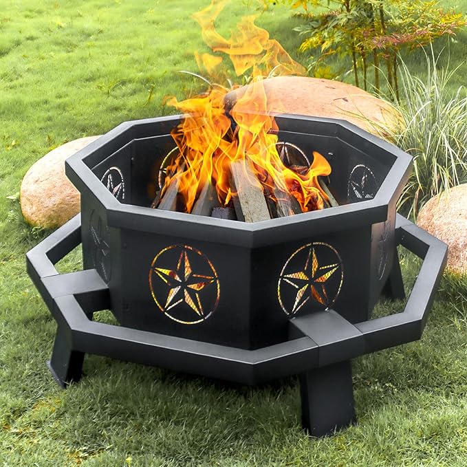 43 Inch Octagonal Fire Pit,Outdoor Fire Pit,Wood Burning Firepit for Bonfire, Firepits for Outside,Camping, Backyard, Patio,Bonfire,Garden