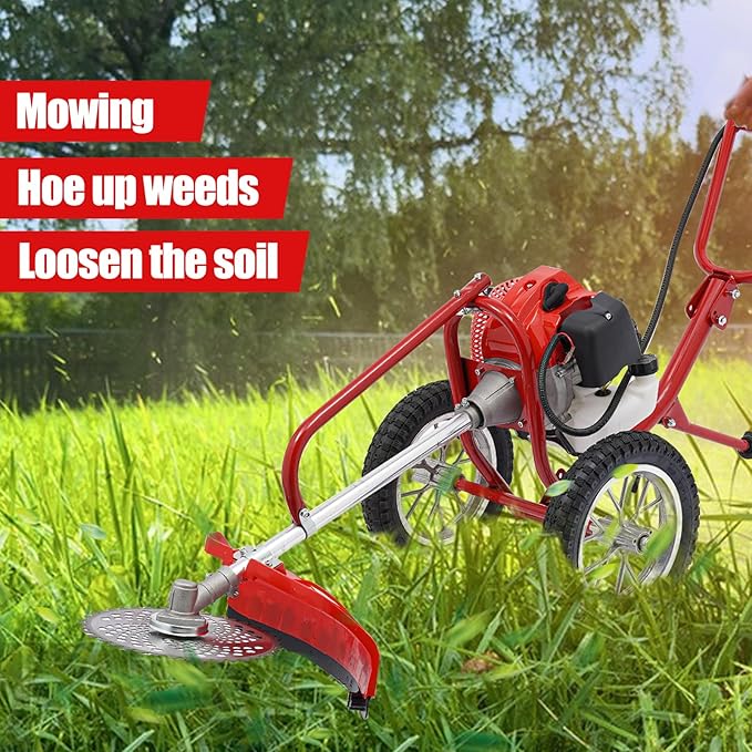 49CC 2-Stroke Gas Powered Lawn Mower, Hand Push Lawn Mower Trimmer, Brush Mower Gasoline Brush Broom Sweeping Machine, Gas Brush Cutter String Trimmer for Yard