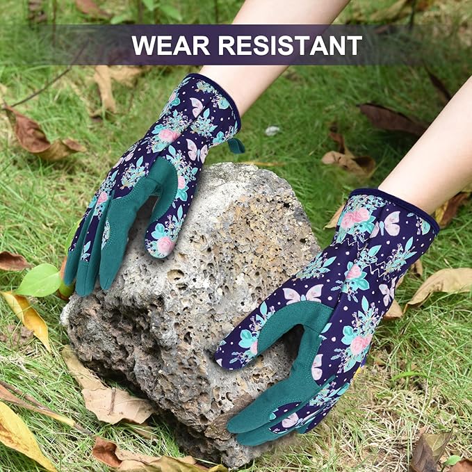 Womens Gardening Weeding Working Gloves, Leather Garden Glove for Women Thorn Proof No Stab for Digging, Planting,Pruning