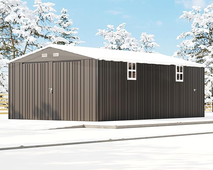 Jocisland 13.2x20.7x8.4 FT Heavy Duty Carport, Metal carport with 2 Lockable Doors & 4 Windows, Carport Canopy for for Car, Truck, Garbage Can, Tool, Lawnmower, Dark Gray