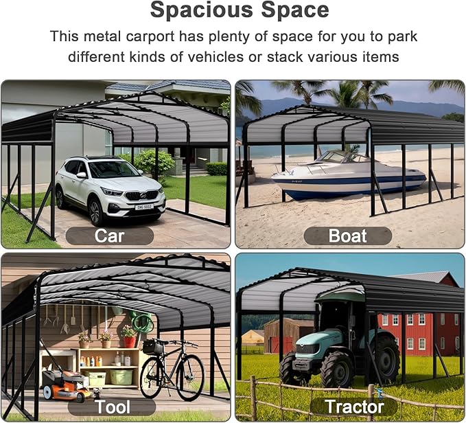 12x20FT Heavy Duty Metal Carport - Reinforced Galvanized Carport Canopy for All-Weather Shelter, Enhanced Wind Resistance for Boats, Cars, Trucks and Tractors