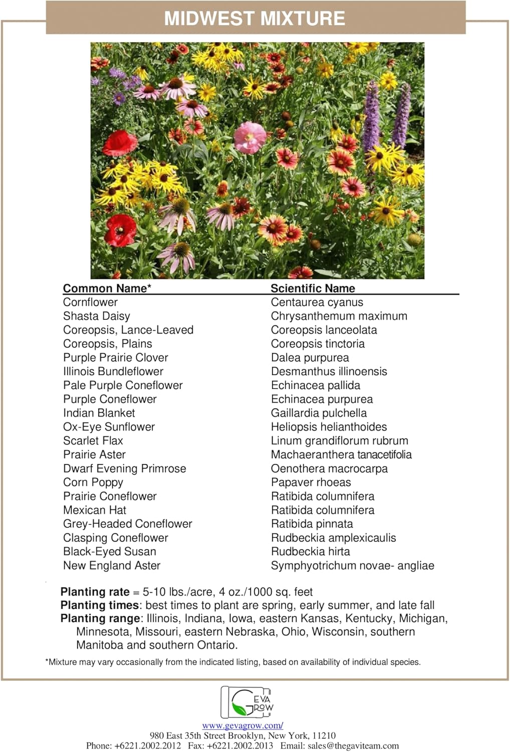 Midwest Wildflower Seeds Regional Mix - Organic, Non-GMO - 100% Pure Seed - 21 Different Wildflowers Seeds of Annual and Perennial, 1 LB Tub